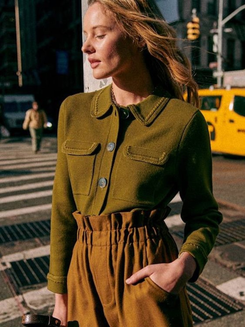 Sezane Betty Cardigan Olive Green Crochet Wool Size Medium
